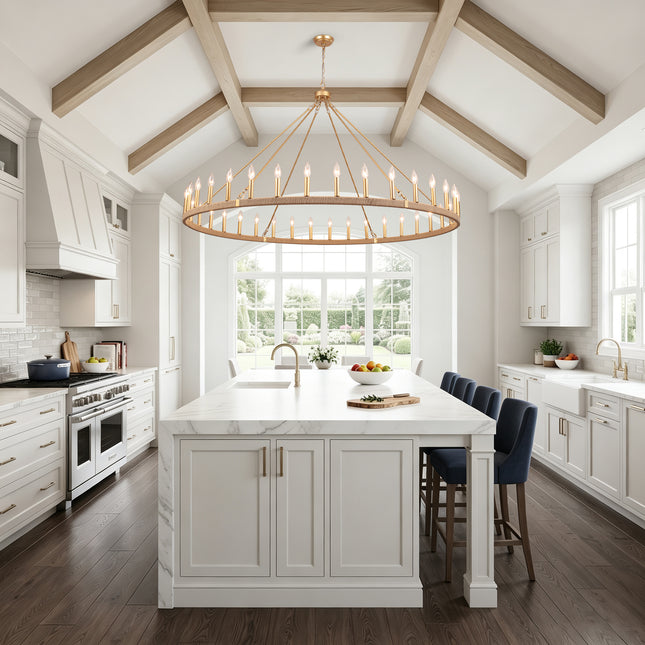 36-Light Matte Gold Rope Wagon Wheel Chandelier