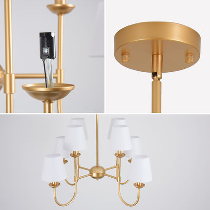 8-Light Brushed Brass Chandelier with Mini Linen Shades