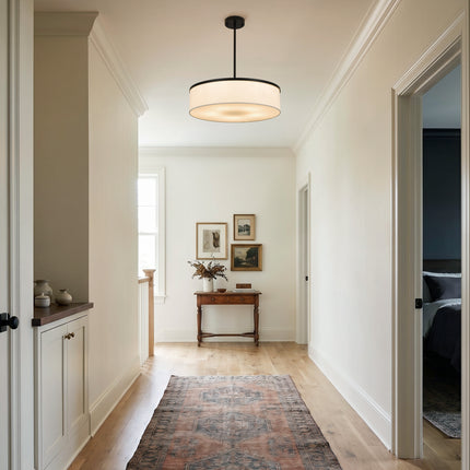 5-Light Black Drum Pendant with White Fabric Shade