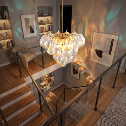 9-Light Matte Black Iridescent Globe Chandelier