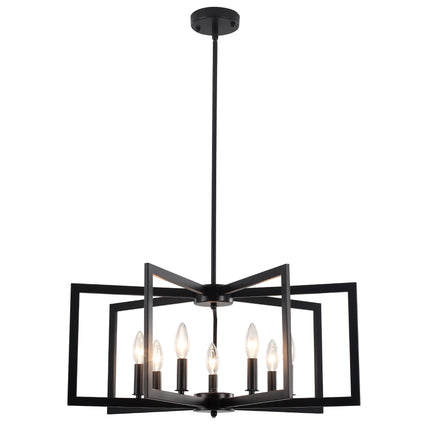 7-Light Black and Gold Geometric Candle Chandelier