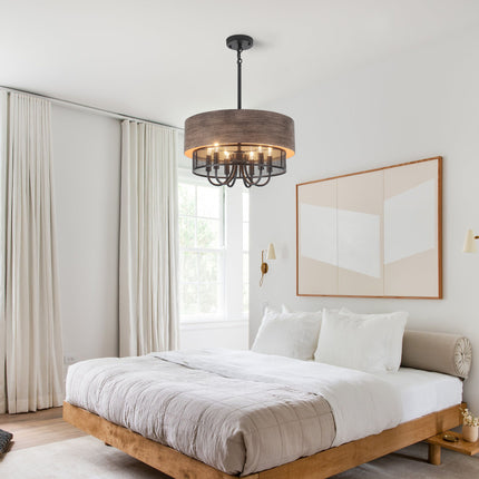 Faux Wood 6-Light Drum Chandelier
