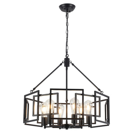 Large 6-Light Black Geometric Iron Chandelier