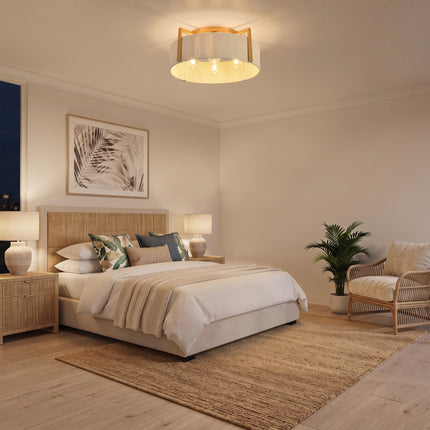 Matte Gold 4-Bulb Cotton Drum Flush Mount Lighting