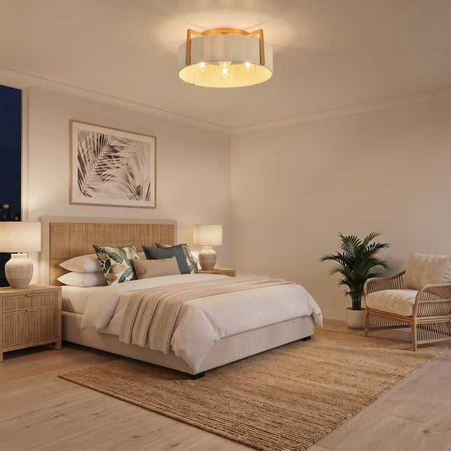 Matte Gold 4-Bulb Cotton Drum Flush Mount Lighting