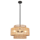 3-Light -Brown & Black Tiered Woven Paper Pendant Light