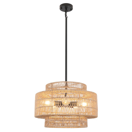 3-Light -Brown & Black Tiered Woven Paper Pendant Light