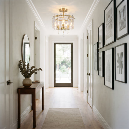 3-Light Matte Black Crystal Flush Mount Ceiling