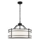 5-Light Matte Black Chandelier with Fabric Drum Shade