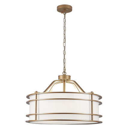 5-Light Matte Black Chandelier with Fabric Drum Shade