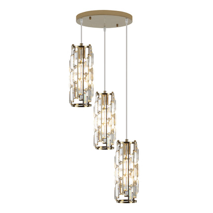 Tiered 3-Light Gold Crystal Pendant