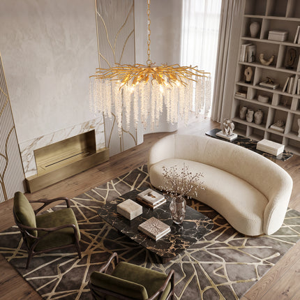 12-Light Matte Gold Crystal Branch Chandelier