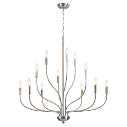 12-Light Brushed Nickel 3-Tier Lotus Candle Chandelier