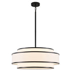 3-Light Matte Black Fabric Shade Chandelier