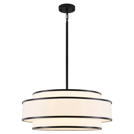3-Light Matte Black Fabric Shade Chandelier