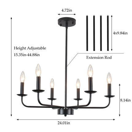 6-Light Black Candle Chandelier