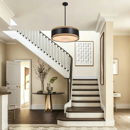 5-Light Black Rope Drum Pendant