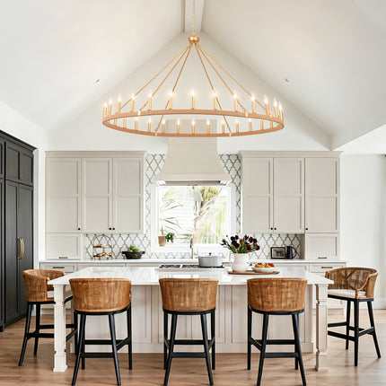 20-Light Matte Gold Rope Wagon Wheel Chandelier