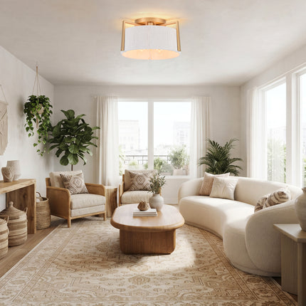 Matte Gold 3-Bulb Cotton Drum Flush Mount Lighting