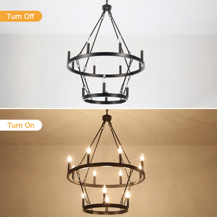 Chandelier Candle Wagon Wheel 12+8-Light