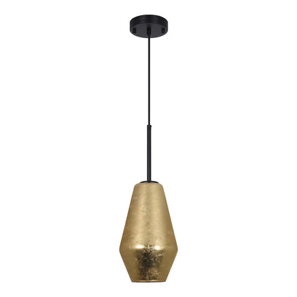 1-Light Matte Black & Gold Foil Glass Pendant