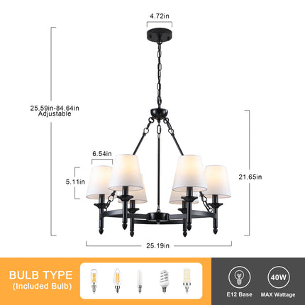 Black 6-Light Fabric Chandelier