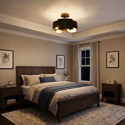 3-Light Black Metal Flush Mount Ceiling Light