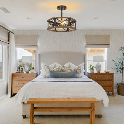 2-Light Rustic Wood Geometric Ceiling Light