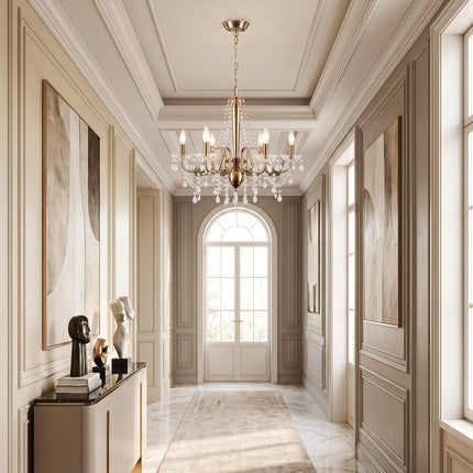 Elegant Glossy White 6-Bulb Crystal Chandelier