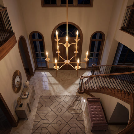 9-Light 2-Tier Matte Gold Candle Chandelier