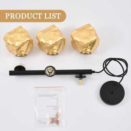 3-Light Matte Black Irregular Glass Pendant