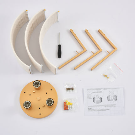 Matte Gold 3-Bulb Cotton Drum Flush Mount Lighting