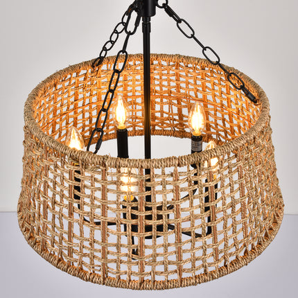 Chandelier Woven Rattan Basket 5-Light