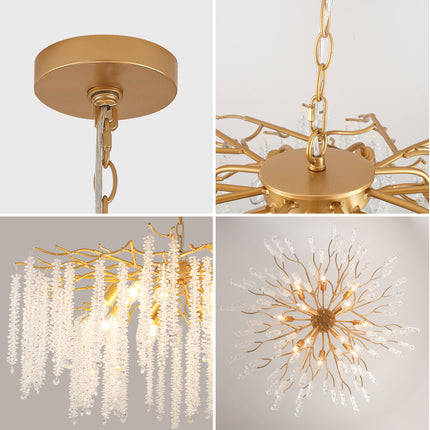 12-Light Matte Gold Crystal Branch Chandelier