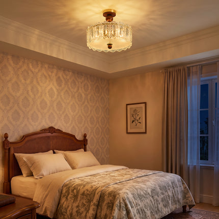 5-Light Antique Brass Wood Ball & Etched Glass Ceiling Light