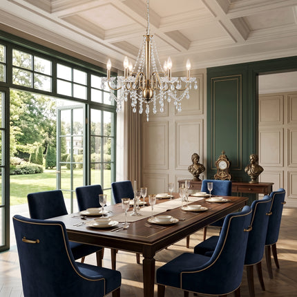Elegant Glossy White 6-Bulb Crystal Chandelier