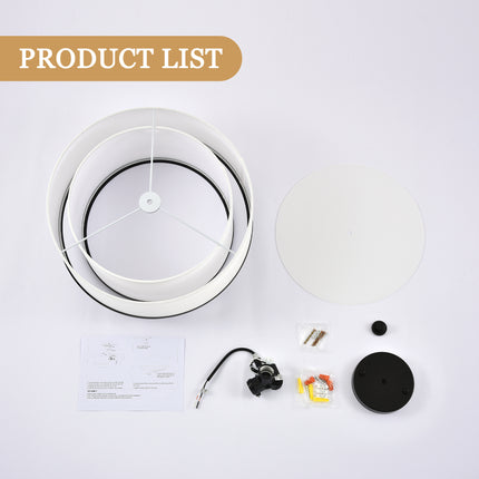 3-Light Black Double Drum Flush Mount Ceiling Light