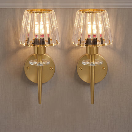 Set of 2 Brushed Brass 1-Light Fluted Glass Wall Sconces