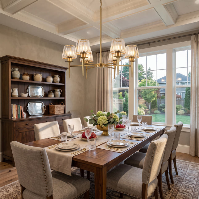 6-Light Brass Cone Glass Chandelier