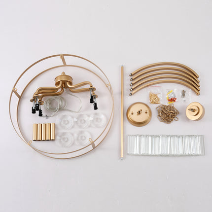5-Light Brushed Brass Candle Chandelier with Crystal Rod Shades