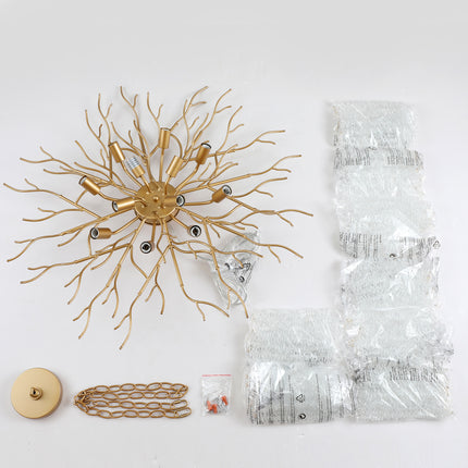 12-Light Matte Gold Crystal Branch Chandelier