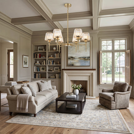 6-Light Brass Cone Glass Chandelier