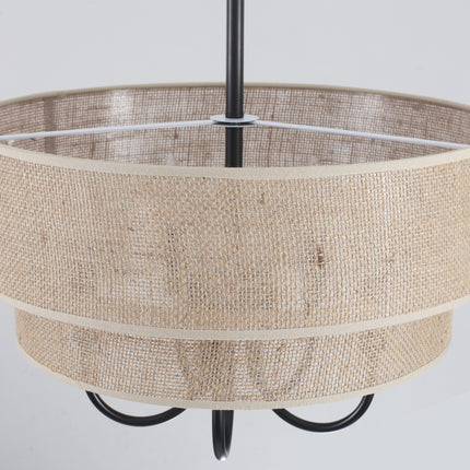 Rustic Black 2-Tier Linen Chandelier 5-Light