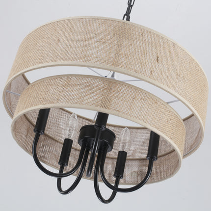 Rustic Black 2-Tier Linen Chandelier 5-Light