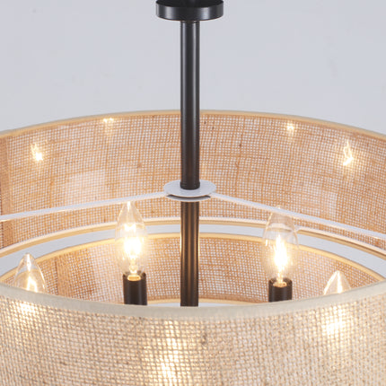 Rustic Black 2-Tier Linen Chandelier 5-Light
