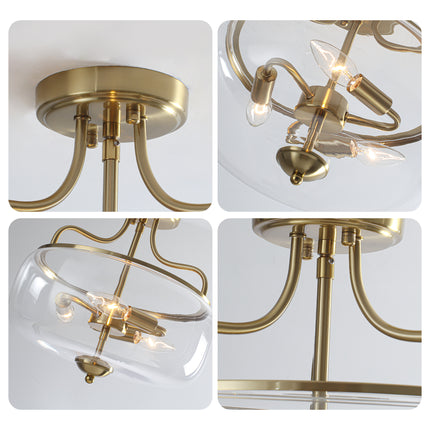 3-Light Brushed Brass Clear Glass Ceiling Light