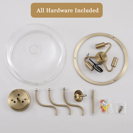 3-Light Brushed Brass Clear Glass Ceiling Light