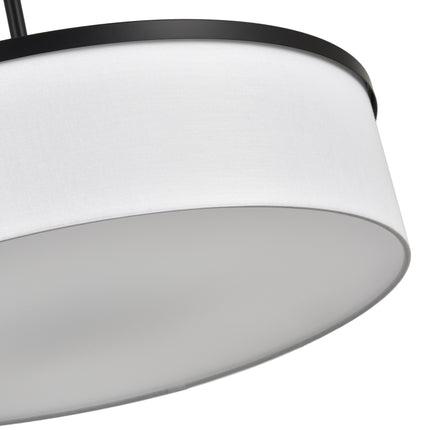 5-Light Black Drum Pendant with White Fabric Shade