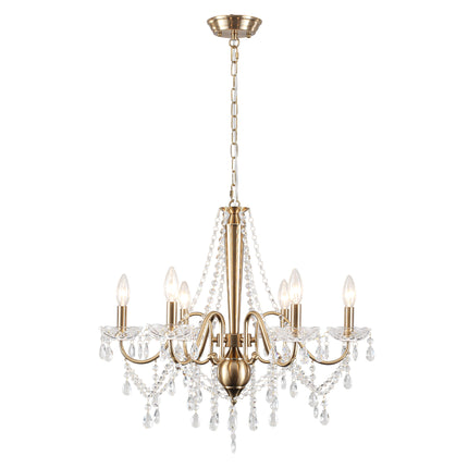 Elegant Glossy White 6-Bulb Crystal Chandelier