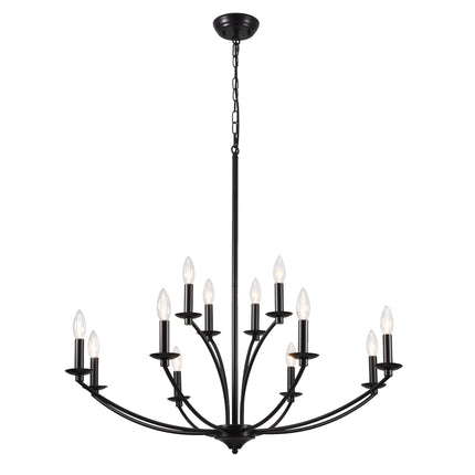 12-Light Black Vintage Lotus Candle Chandelier